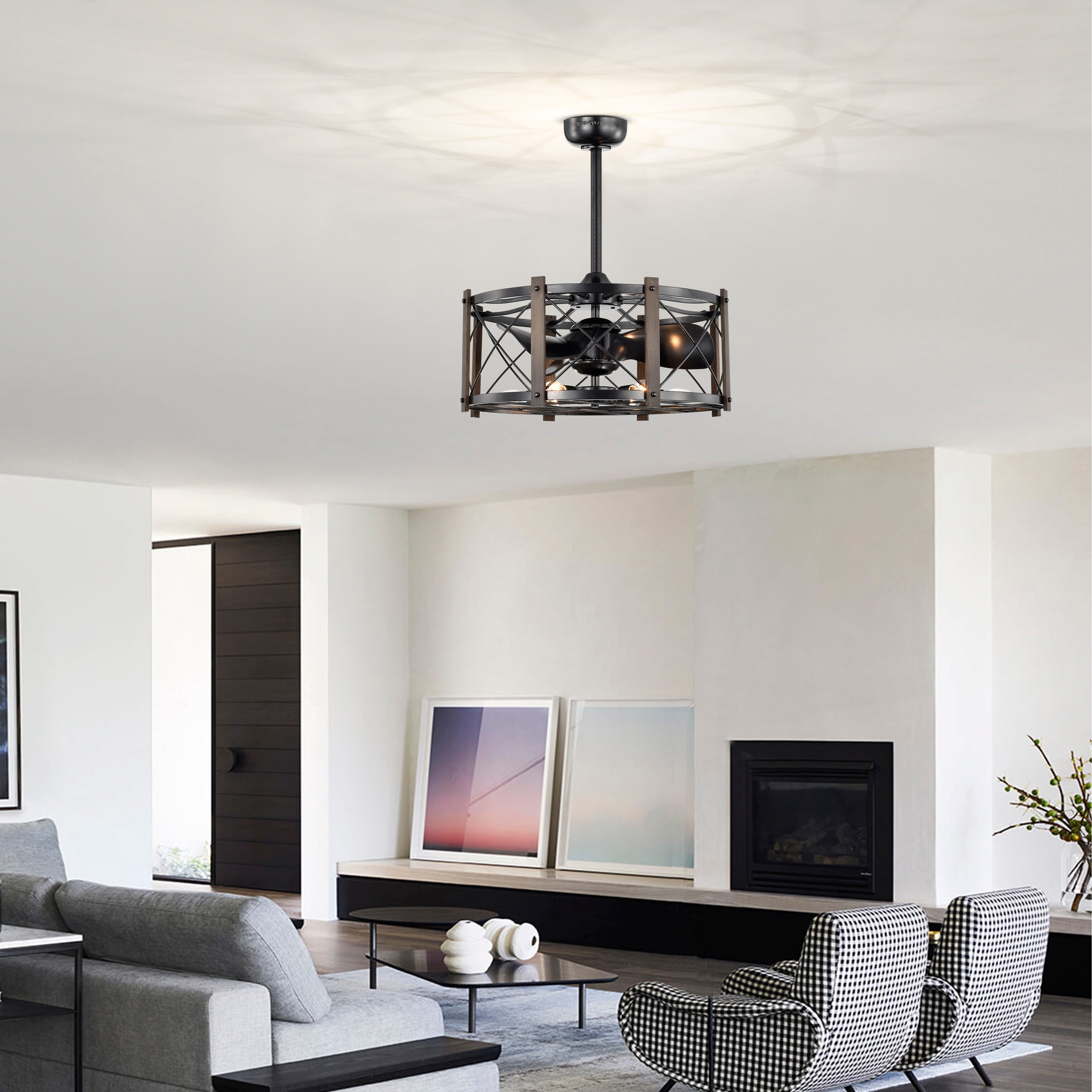 Damon 24 in. Indoor Black Finish Ceiling Fan with Light Kit and Remote