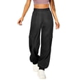 thumbnail image 4 of FUNUONY Womens Wide Leg Sweatpants High Waisted Baggy Pants Drawstring Athletic Joggers Solid Color Pocket Work Pants Long Pants and Casual Pants for Women's Daily Use Black L, 4 of 6