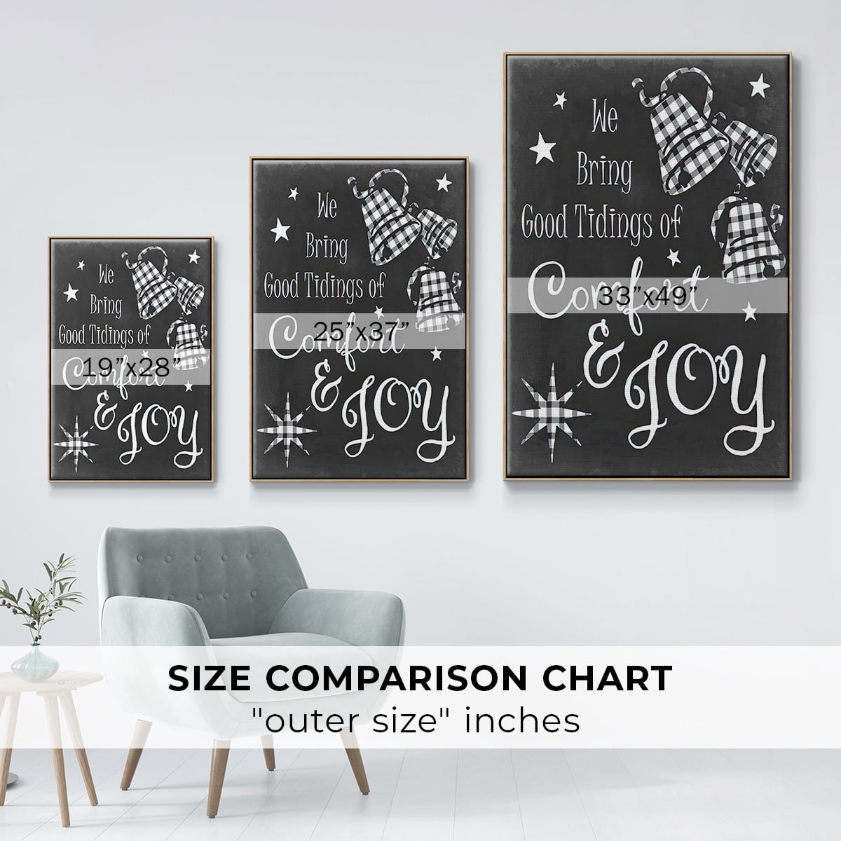 Comfort and Joy - Framed Gallery Wrapped Holiday Canvas - 27 x 41 - Natural Wood Frame