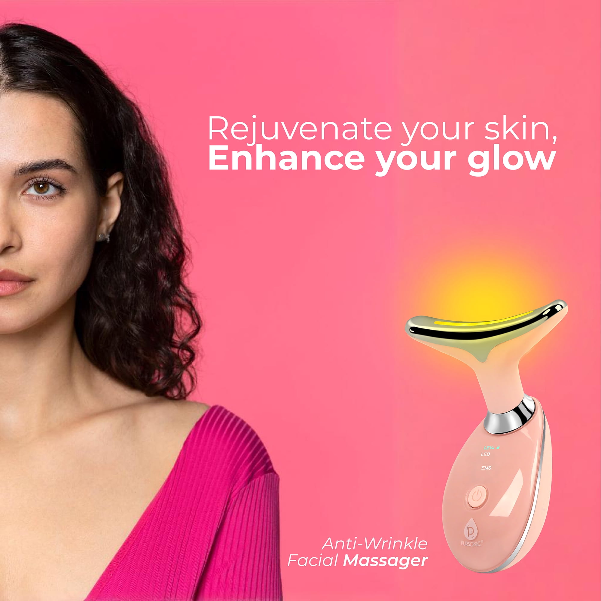 Pursonic 7-in-1 LED Light Therapy Beauty Device - Red Light Therapy Face  Neck Sculpting Wand