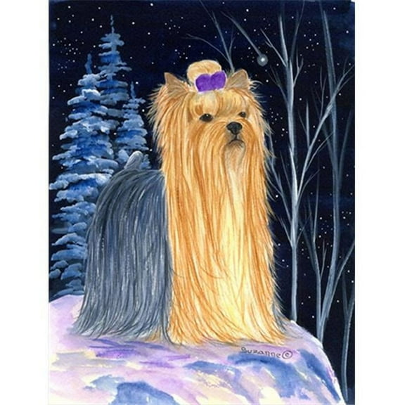 Starry Night Yorkie Canvas Flag - House Size, 28 x 40 in.