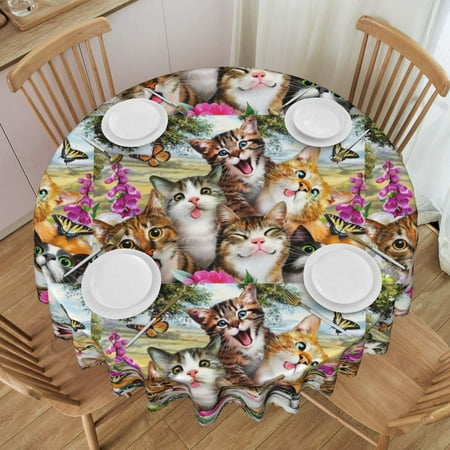 

Tablecloth Cute Cats Table Cloth For Circular Tables Waterproof Resistant Picnic Table Covers For Kitchen Dining/Party