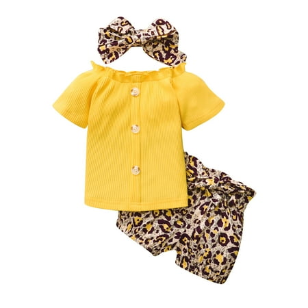 

Jdefeg Two Piece Outfits for Teen Girls Tops Set Baby 3Pcs Leopard Clothing Outfits Headbands Girls Set Shorts Girls Outfits&Set Tween Sweats Cotton Blend Black 90