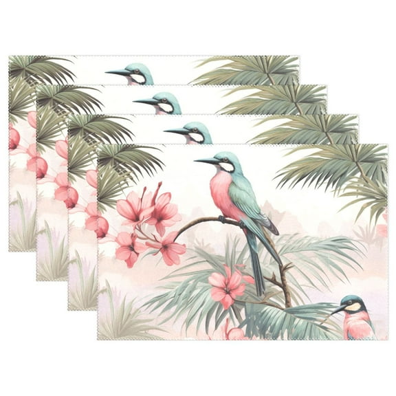 Birds Flowers Leaves 12×18 inch Placemats Heat Resistant Washable Foldable Rectangular Placemats Set Decoration Indoor Outdoor for Kitchen Dining Table 1PC