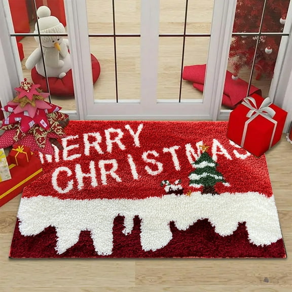 CYBIBO Christmas Door Mats Bathroom Velvet Against-slide Mat, Christmas Tree Print Decorative Rugs, Winter Door Mat for Indoor Outdoor, 23.6x15.8 Inches, #B