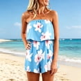 thumbnail image 3 of Jumpsuits for Women, Elegant Bandeau Rompers Sleeveless Floral Print Overalls High Waist Playsuits Shorts One Piece for Beach Coverups Holiday, 3 of 5