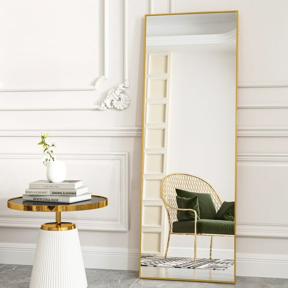 BEAUTYPEAK 58"x18" Full Length Mirror Rectangle Floor Mirrors for Leaning Standing or Hanging, Gold