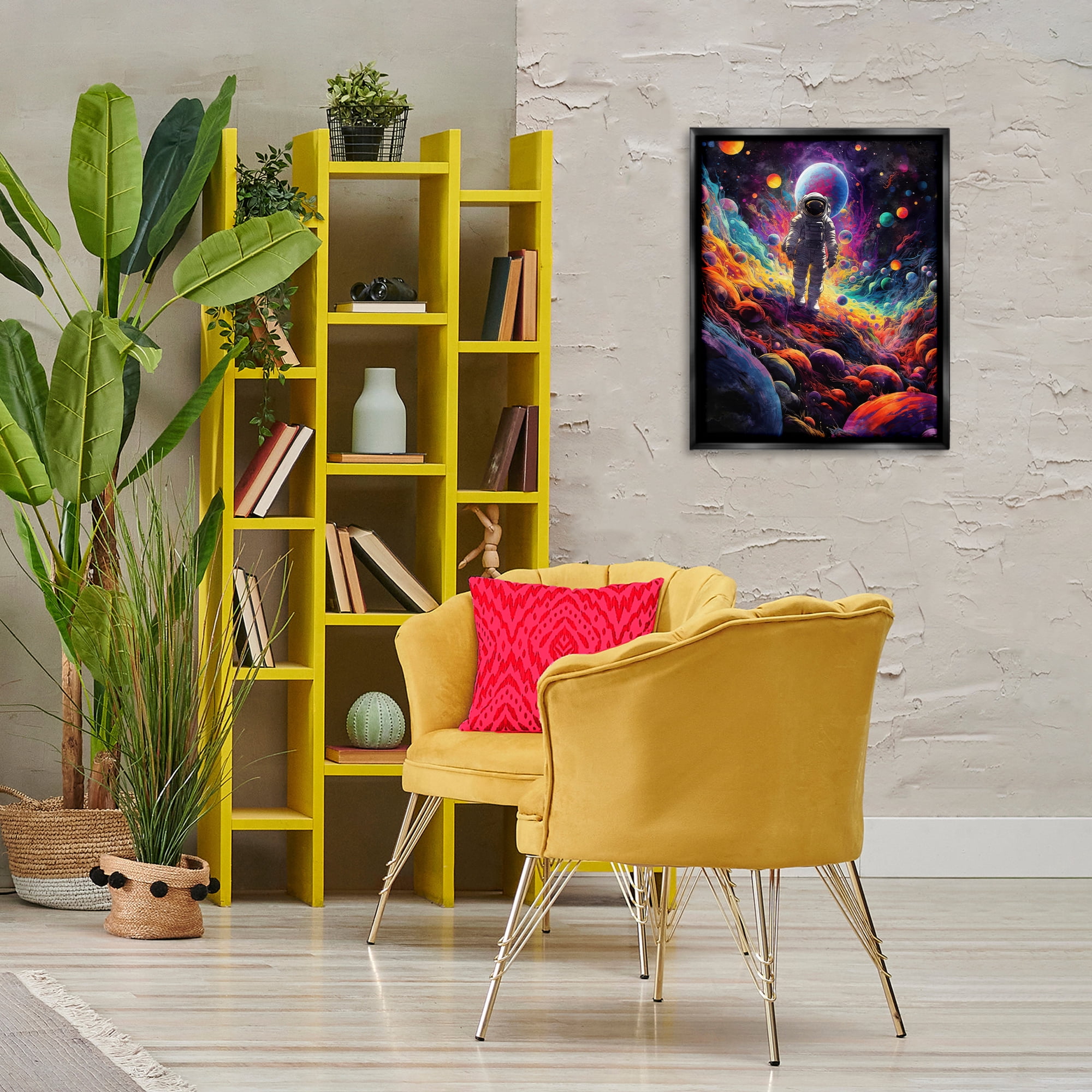 Stupell Industries Stepping on Space Terrain Astrology & Stars Painting Black Floater Framed Canvas Art Print Wall Art, 17 x 21