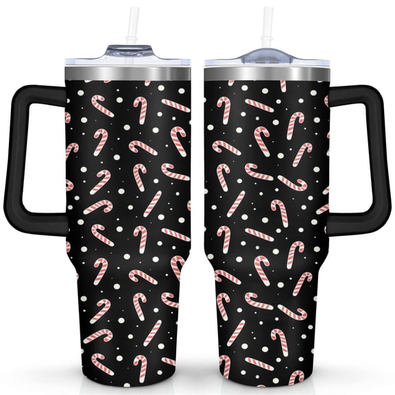 Christmas Black and Candy Cane 40 Oz Tumbler with Handle Lid and Straw Stainless Steel Double Walled Vacuum Insulated Cup Merry Christmas Gifts Tumbler for Women Men Friends Outdoor Indoor