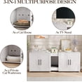 thumbnail image 4 of Homhougo Litter Box Enclosure for 2 Cats, 55" Hidden Litter Box Furniture with Double Chamber, Wooden Cat Washroom Furniture with Scratching Pad, 3 in 1 Cat House, Antique White, 4 of 8