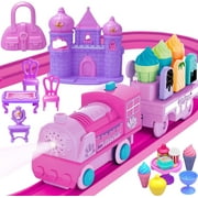 Railway car toy set is suitable for girls aged 2 to 7. This set includes a pink princess train.