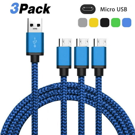 EEEKit 3Pcs 3 Feet Nylon Braided Micro USB Charging Sync Data Cable Charger Cord for Android Phones, Samsung Galaxy S7 S6/S5/Note 5,Tab A/E/S, LG G4/G3/G2/K5/K7/K8, HTC