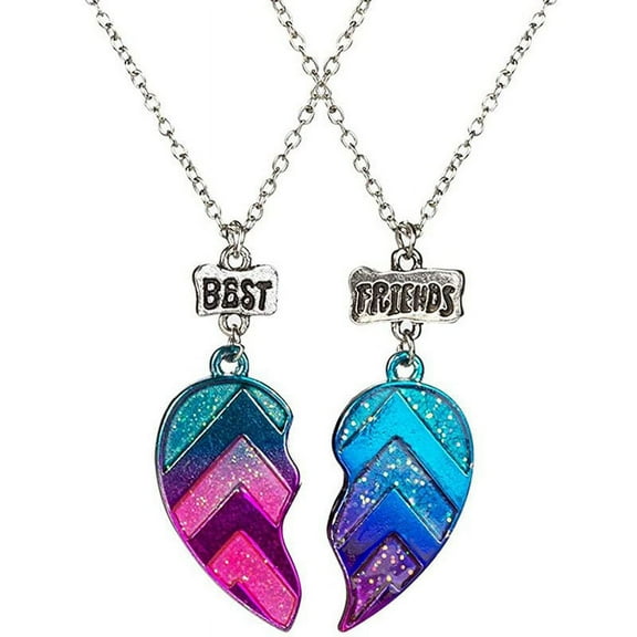 SHIYAO Unisex 2 Pcs BFF Necklace Womens Heart Pendant Best Friend Letter Necklace Fashion Couple Chain Necklace Men Friendship Jewelry(Multicolor)