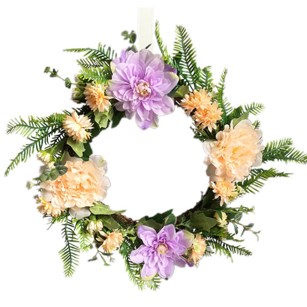Artificial Peony Flower Wreath Silk Spring Garland for The Front Door