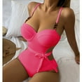 thumbnail image 6 of Cut Out Bathing Suit for Women One Piece with Belt Underwire Push-up Ribbed Swimsuit Fashion Swimwear (XL, Hot Pink), 6 of 7
