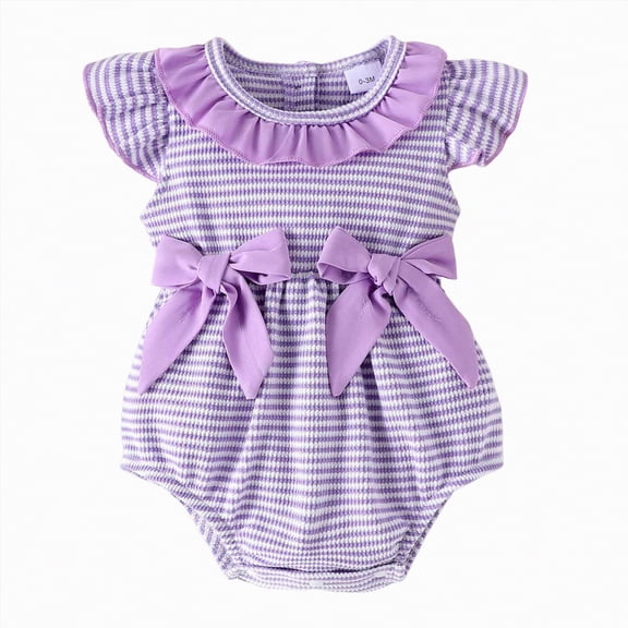 Hessimy Newborn Baby Boy Girl Knit Romper Cute Ruffle Short Sleeve Bodysuit Vintage Infant Onesie Jumpsuit Summer Clothes(Purple