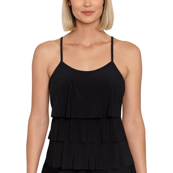 Swim Solutions Womens Solid Triple Tier Tankini Swim Top