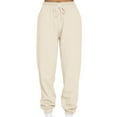 thumbnail image 3 of MAWCLOS Women Jogger Sets Long Sleeve Tracksuit Set Solid Color Two Piece Outfit Breathable Sports V Neck Sweatsuits Apricot M, 3 of 5