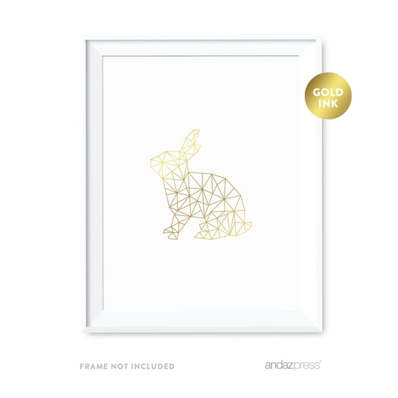 Rabbit Geometric Animal Origami Wall Art Metallic Gold Ink Print