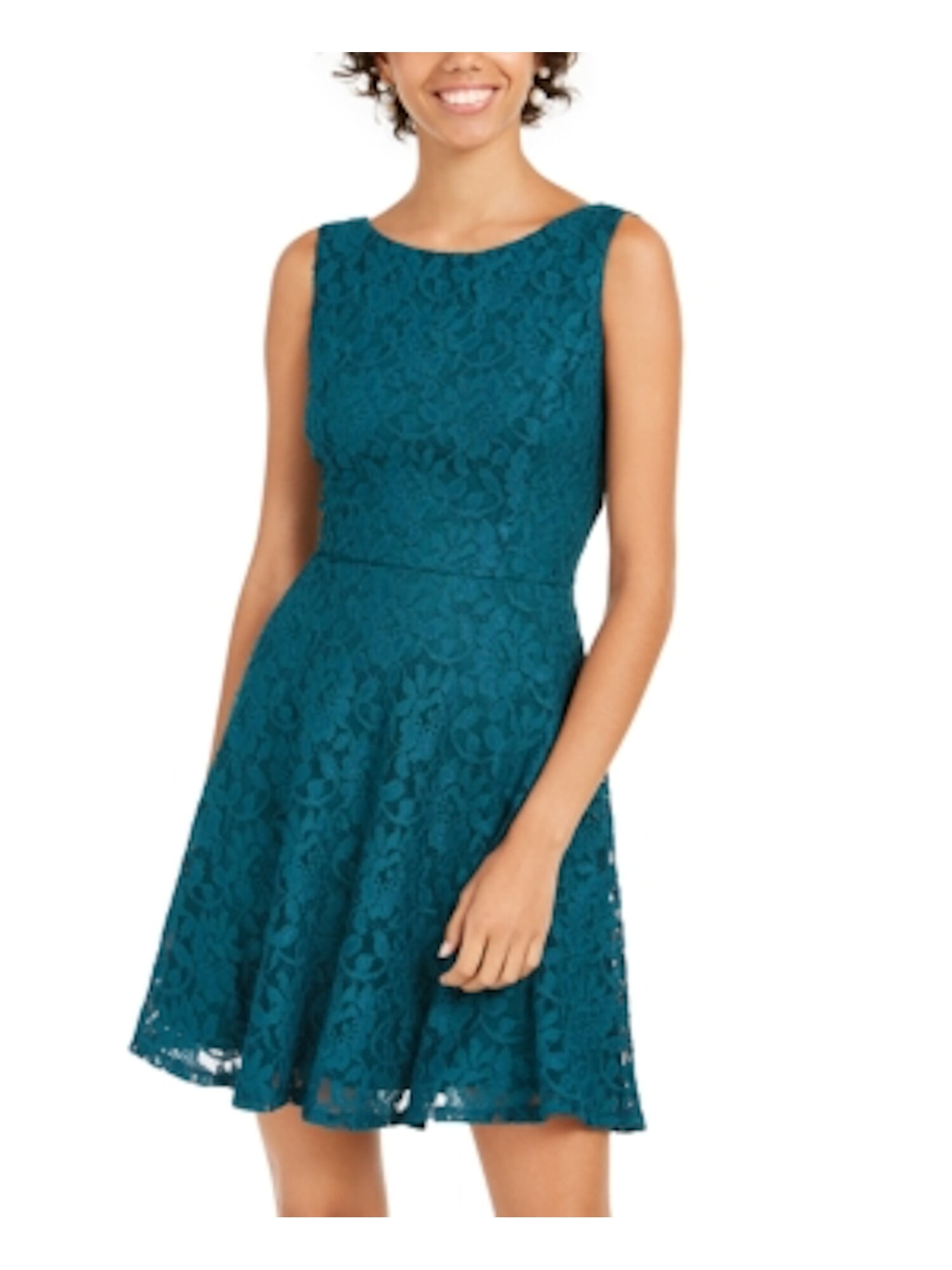 Speechless SPEECHLESS Womens Green Lace Zippered Sleeveless Jewel