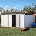thumbnail image 1 of AECOJOY 12' x 12' Storage Shed, White, Lockable Steel Utility Shed for Garden & Tool Storage, 1 of 6