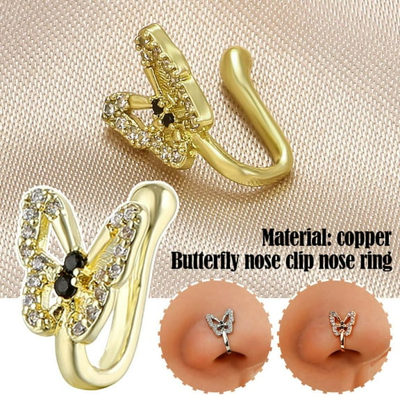 SSKFHGI Crystal Butterfly Fake NoseRing Non Piercing Clip On Style NoseRing Nose