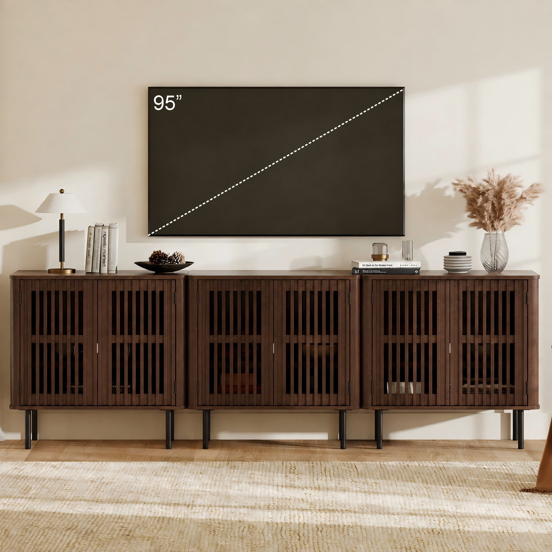94.5" TV Stand for TVs up to 100", Entertainment Center Media Console Table for Living Room Bedroom, Walnut