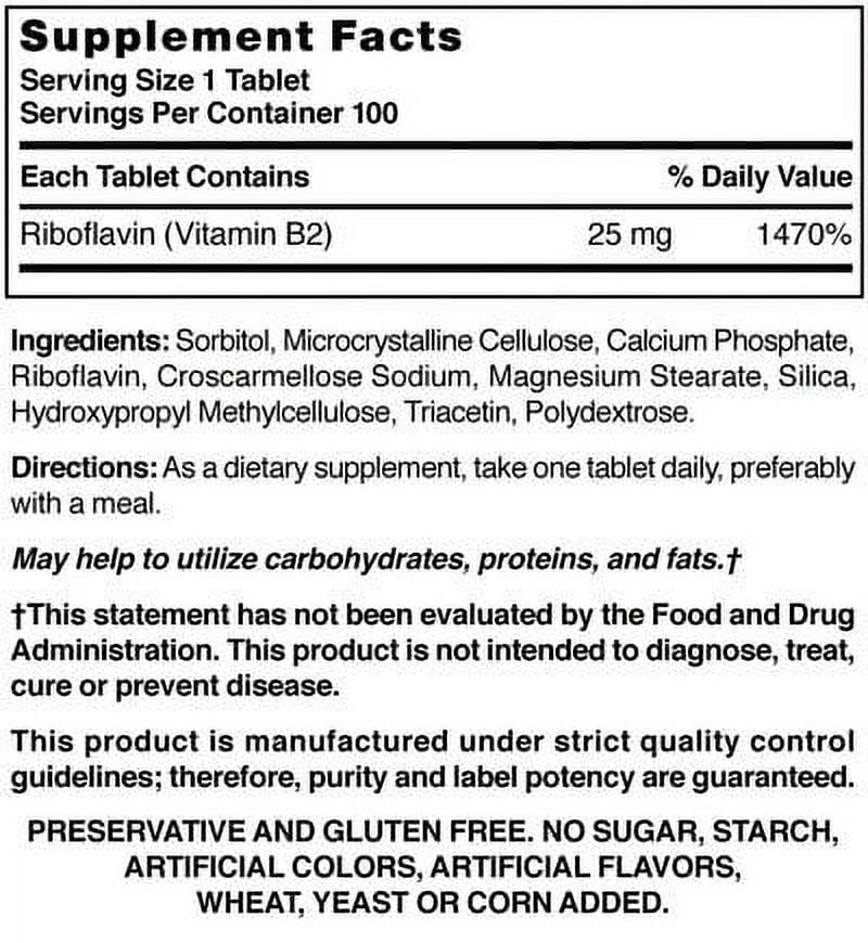 Nature's Blend Vitamin B2 25 mg Tablets - 100 ct