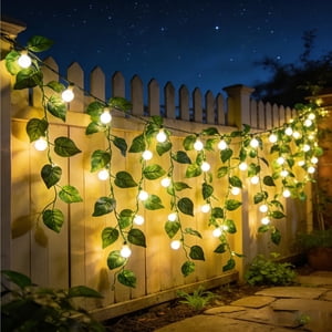 Solar Powered LED Leaf String Lights, 5m Green Artificial Ivy Garland with Waterproof IP44, Automatic Light Sensor for Outdoor Patio and Garden Decoration
