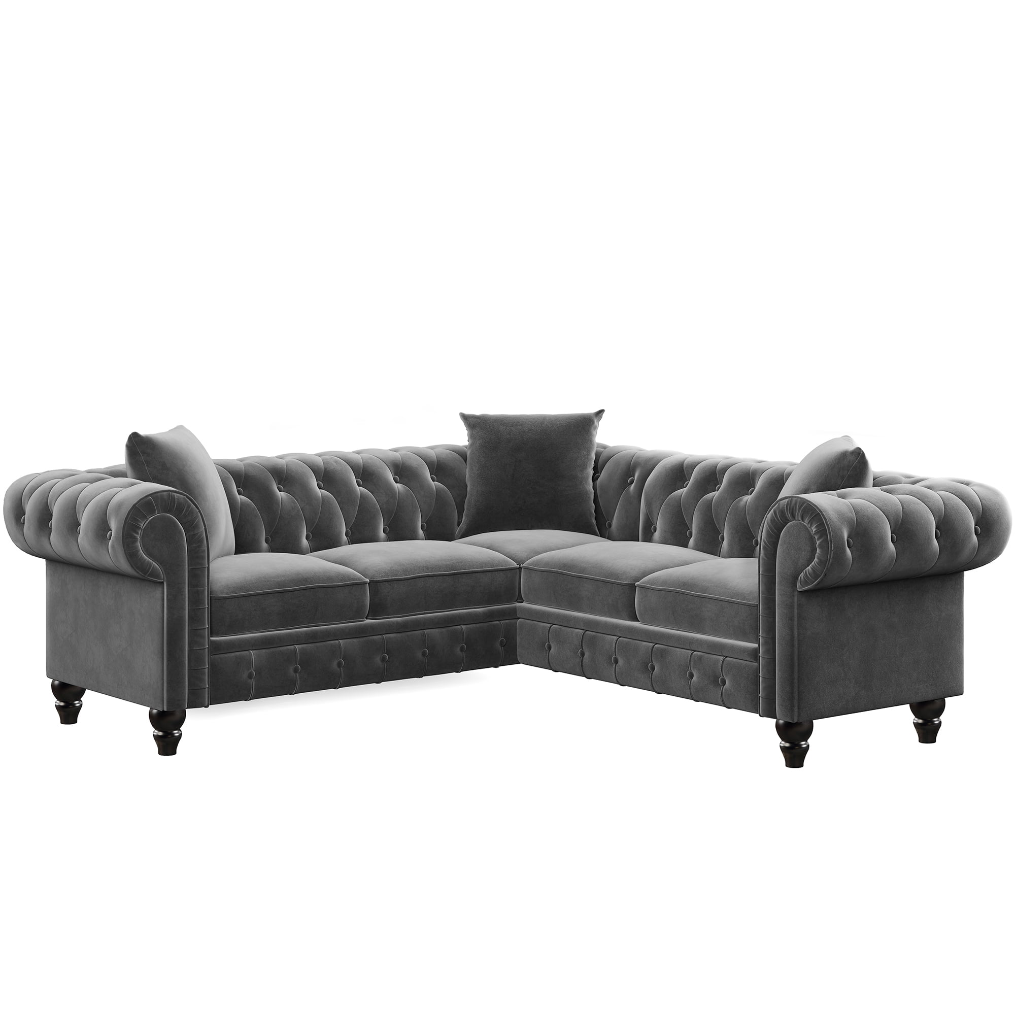 Tufted Chesterfield Loveseat Couches, Classic High-End Velvet Rolled
