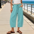thumbnail image 2 of Women's Baggy Wide Leg Pants Casual Drawstring Sports Pants Loose Elastic Waist Cropped Summer Athletic Pants by Yigetop Mint Green XL, 2 of 7