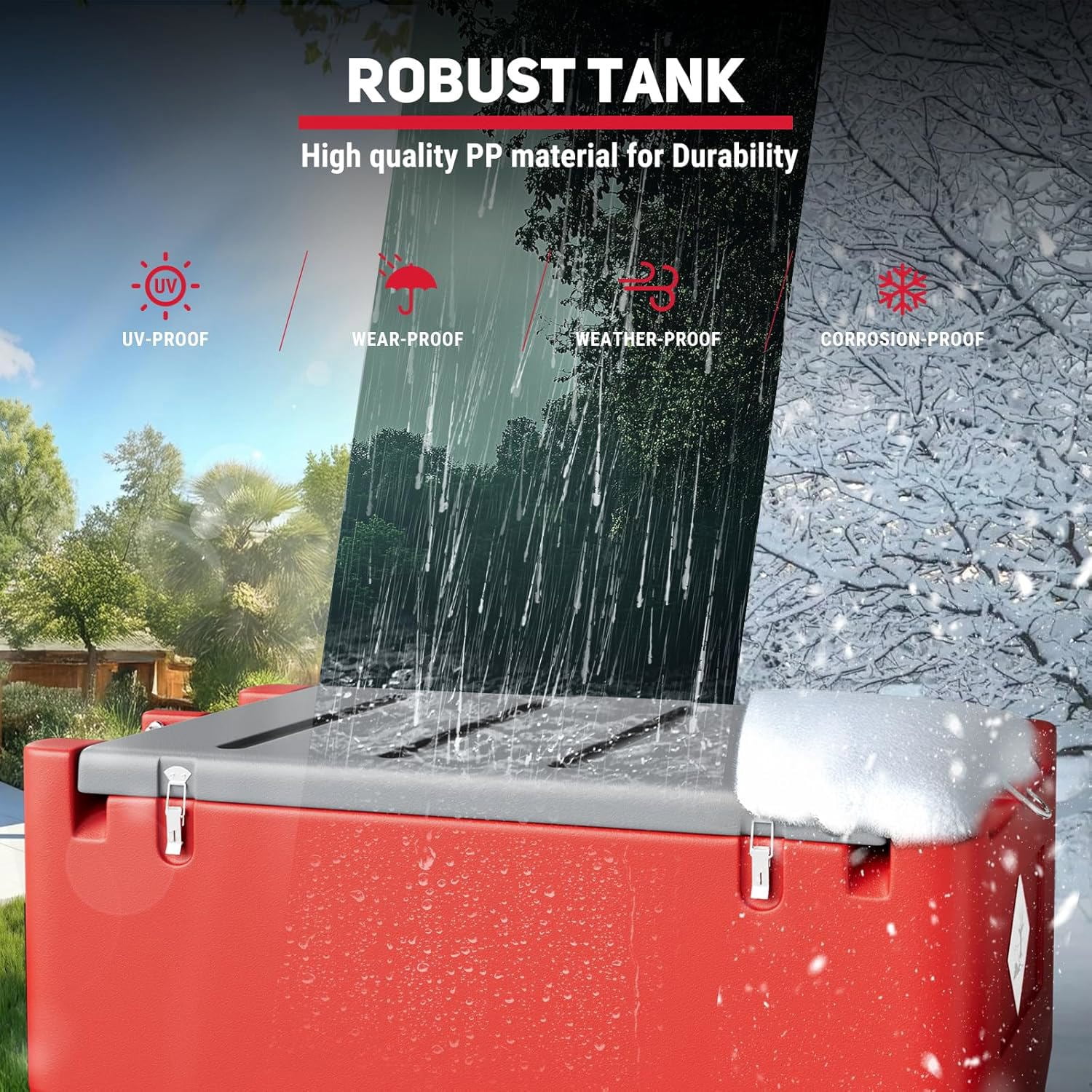 Diesel Fuel Transfer Tank, 50 Gallon for Gasoline & Diesel, Gas Tank with 10.6 GPM Fast Flow Rate 12V DC Transfer Pump,13.1 ft Power Cord Portable Gas Tank, Red