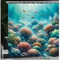 thumbnail image 3 of Ambesonne Coastal Shower Curtain, Underwater Reef Scene Fish, 69"Wx84"L, Turquoise Salmon and Green, 3 of 4