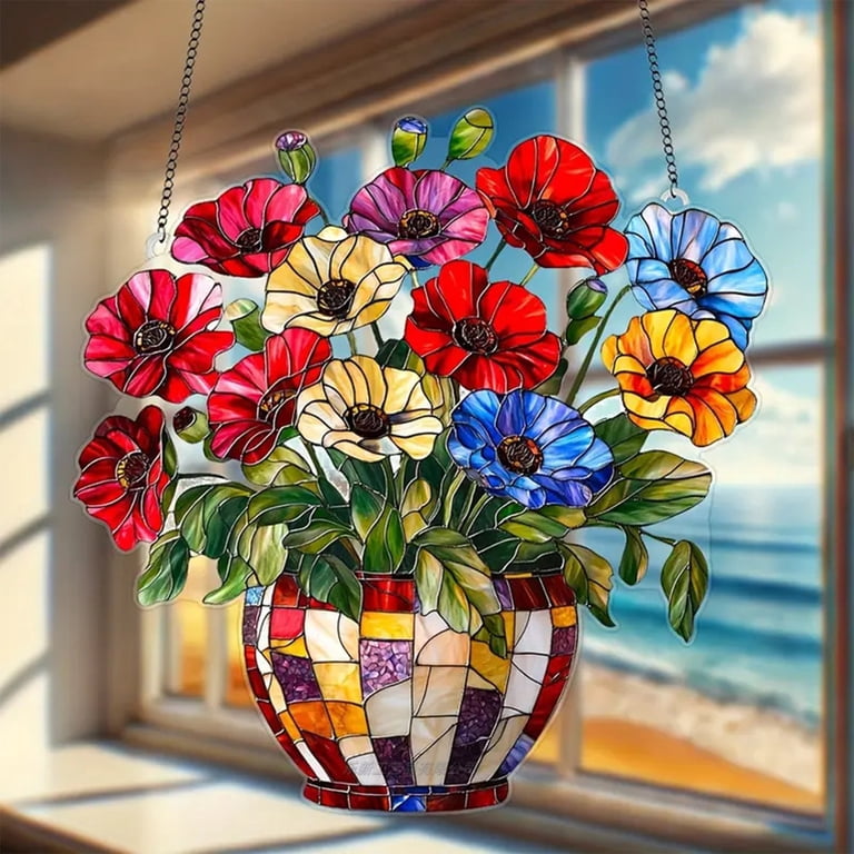 Flower Ornaments,Stained Glass Window Hanging,Clover of The Valley