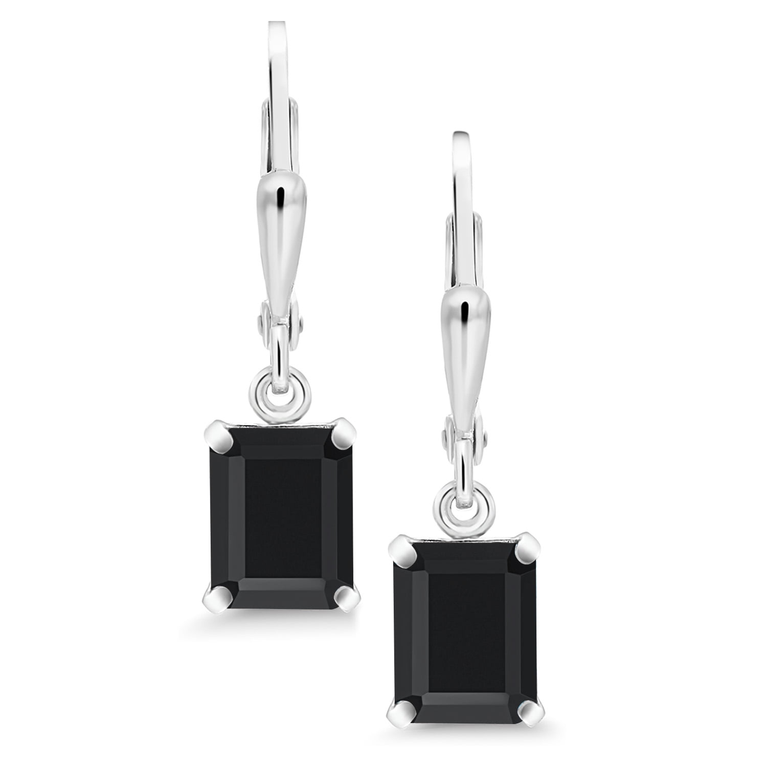 Gem Stone King 925 Sterling Silver Black Onyx Dangle Earrings for Women (3.27 Cttw, Gemstone December Birthstone, Octagon 8X6MM)