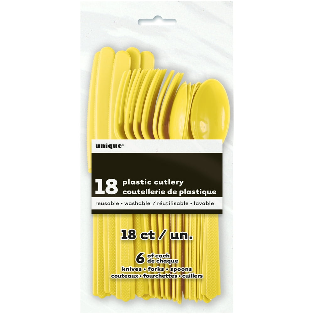 Assorted Plastic Silverware for 6, Light Yellow, 18pc