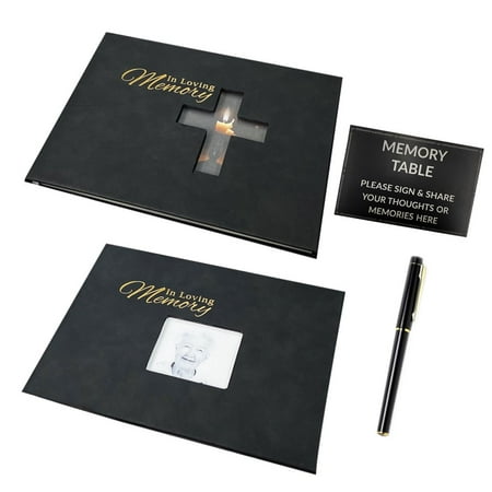 

HLONK Funeral Guest Book Black Funeral Sign In Guest Book Funeral Favors Celebration of Life Decorations Including Pen and Memory Table Card Sign Style 1 Black