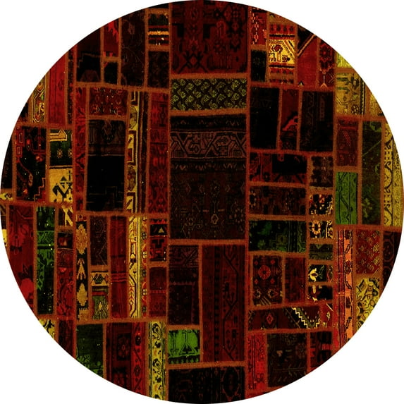 Ahgly Company Indoor Round Patchwork Yellow Transitional Area Rugs, 7' Round