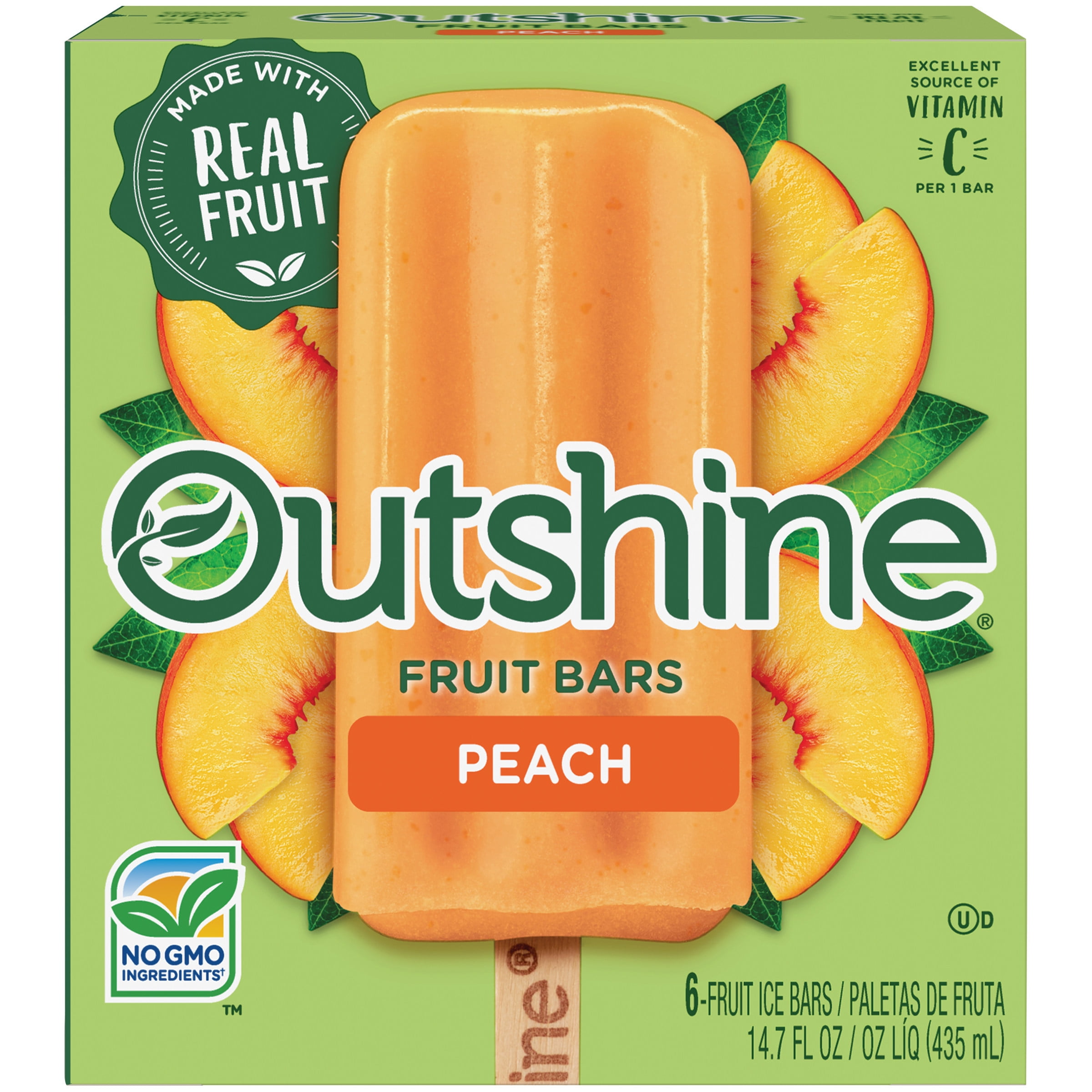 OUTSHINE Peach Frozen Fruit Bars, 6 Ct. Box Gluten Free Non GMO