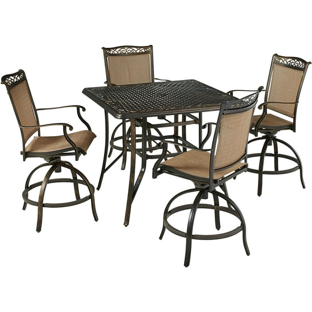 Hanover Fontana 5 Piece High Dining Set, Sling Back Patio Chairs And Table
