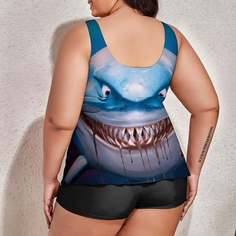 A Fierce Shark Plus Size Swimsuit for Women Two Piece Bathing Suit Printed  Swimwear 