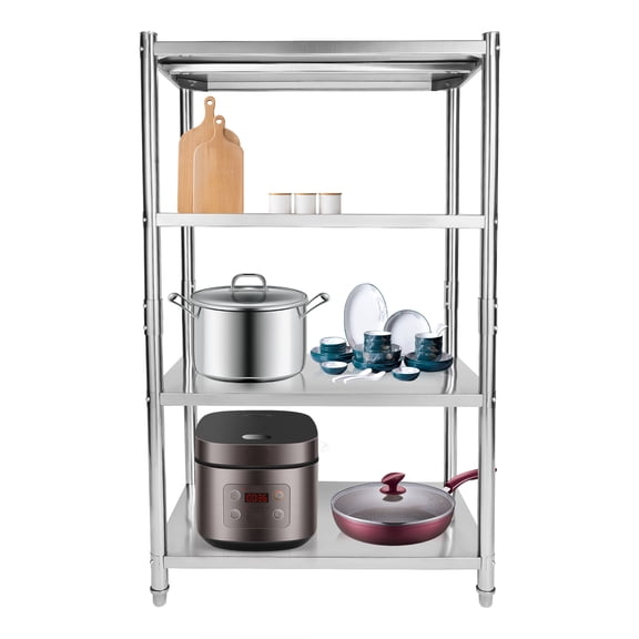4 Tier Adjustable Shelf Storage Heavy Duty Stainless Steel Shelving Storage Shelf Commercial Standing Shelf Unit For Kitchen Garage Warehouse