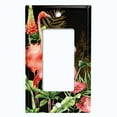 thumbnail image 5 of Metal Light Switch Plate Outlet Cover Tropical Pink Flamingo Flower Leaves Black FGO008, 5 of 13