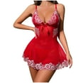 thumbnail image 2 of Qertyioot Nuisette en Dentelle pour Femmes Mode Confortable Cœur Bretelles Pyjama Robe String Femme Ensemble Moins de 15$, 2 of 8