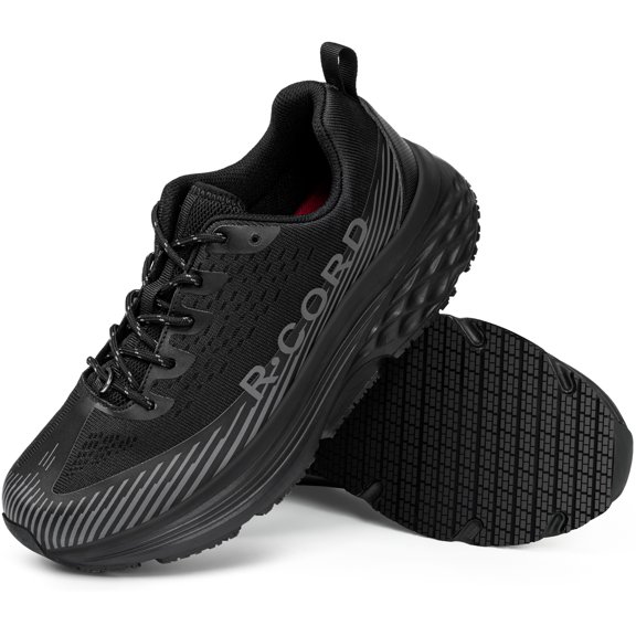 R CORD Non Slip Work Shoes for Women in Food Service - Waterproof Sneakers for Restaurant Chefs and Nurses - Comfortable Breathable Standing All Day Long Zapatos Antideslizantes para Mujer Black 6