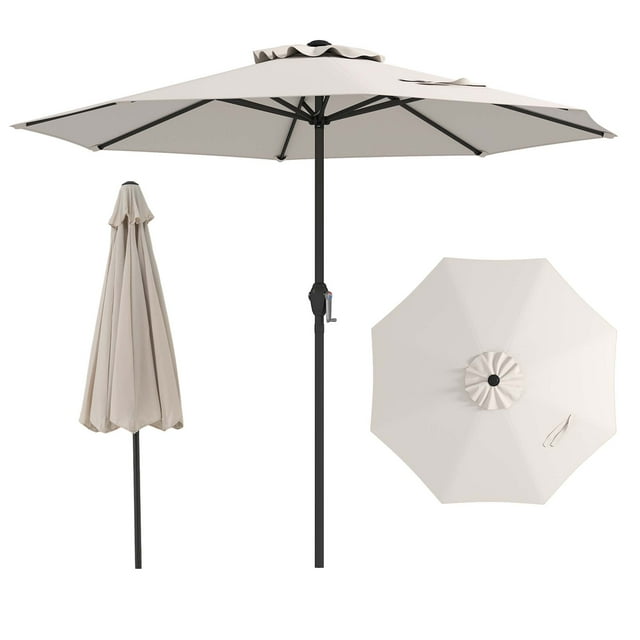 Gymax Outdoor Patio Umbrella Modern Table Umbrella w/8 Heavy Duty Ribs Sun-proof Beige