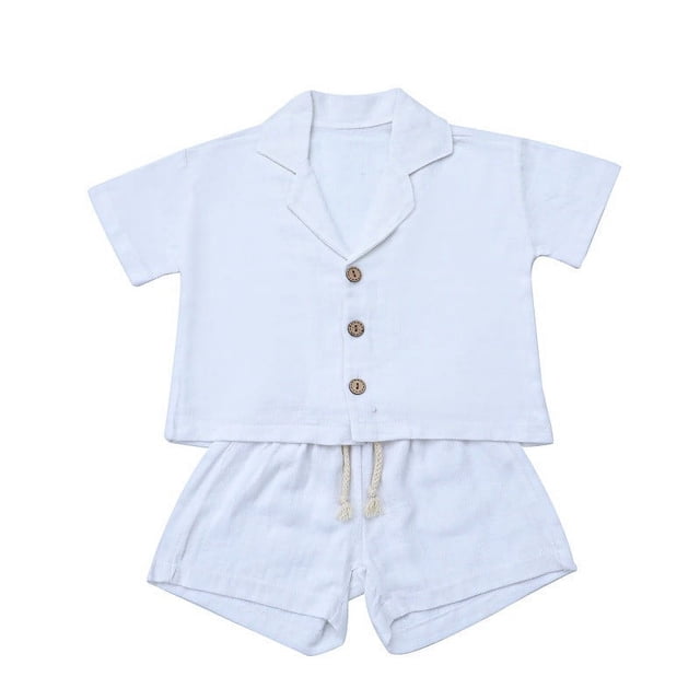 MIASHUI Boys Clothes Set Toddler Button-down Shirt Tops and Shorts 2PCS Summer Outfit,White,2-3 Years