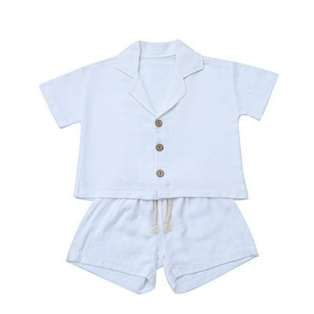 MEZZALL Toddler Boys Girls Short Sleeve Summer Casual Gentleman Tops Hawaii Beach Holiday Solid Color Shirts T-Shirt Shorts Outfits Lovely Baby Wear