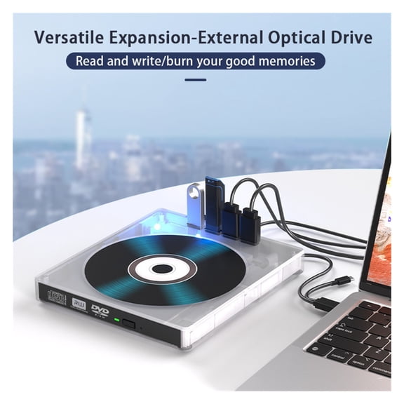 7 in 1 Multifunctional USB 3.0 External DVD-RW Drive - CD DVD Recorder Player with TF SD Card Reader
