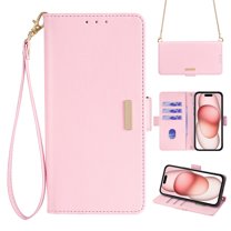 ELEHOLD for Samsung Galaxy S22 Ultra Wallet Case for Women Men with Gold Shoulder&Hand Strap Detachable Lanyard,PU Leather Kickstand Shockproof Protective Case for Samsung Galaxy S22 Ultra,Pink